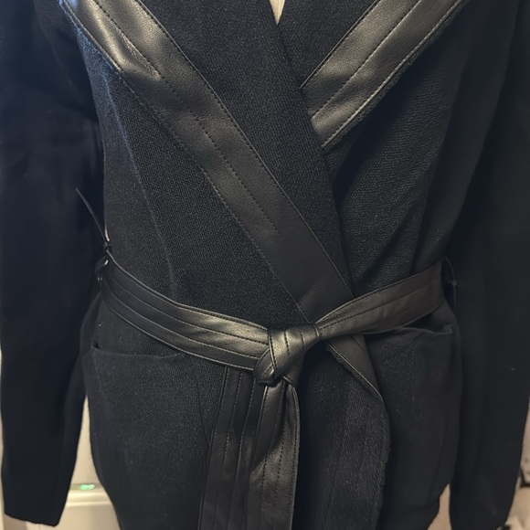 Sioni Black Sweater Blazer with Faux Leather Trim, new - Picture 3 of 10